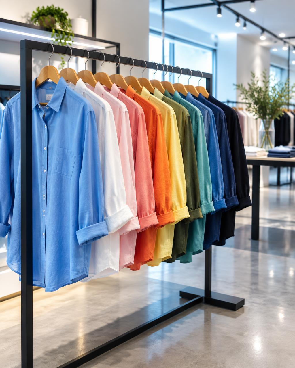 Arara com camisas na loja